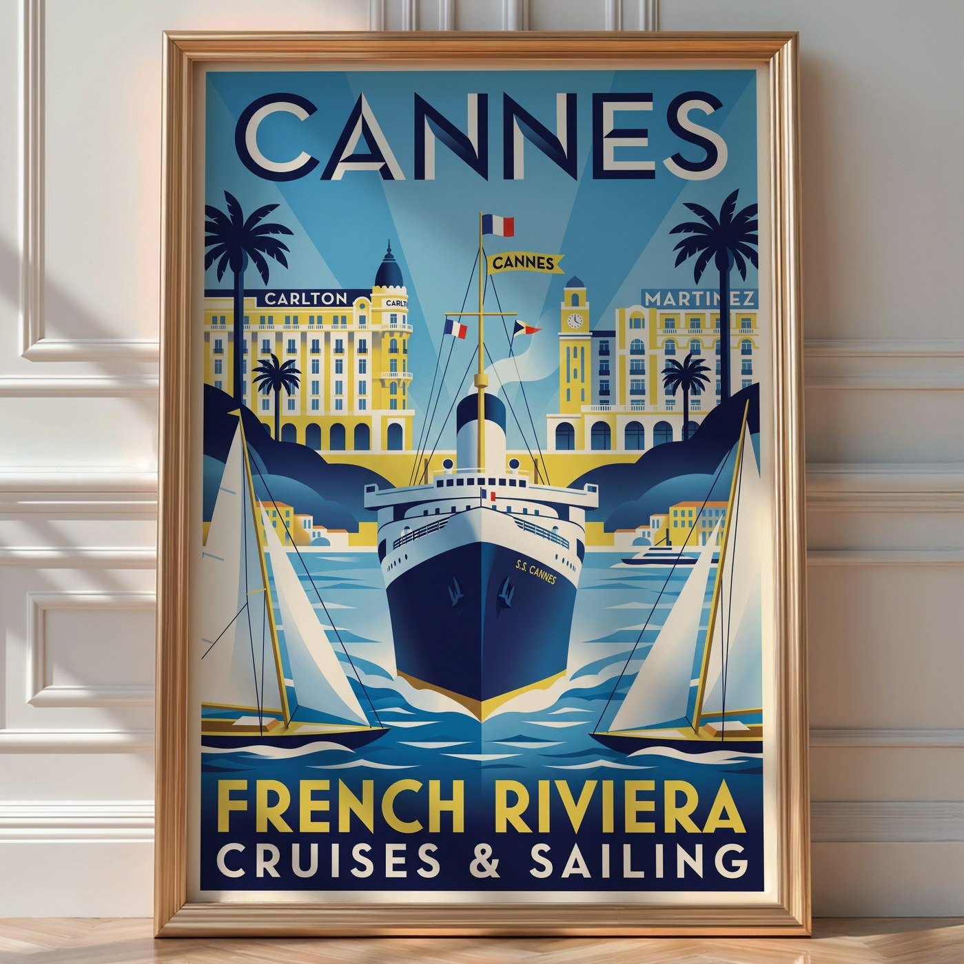 Cannes Riviera Poster – Glamourous French Nautical Wall Art Print — room-portrait
