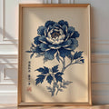 Japanese Blue Peony Poster – Indigo Ukiyo-e Wall Art Print — room-portrait