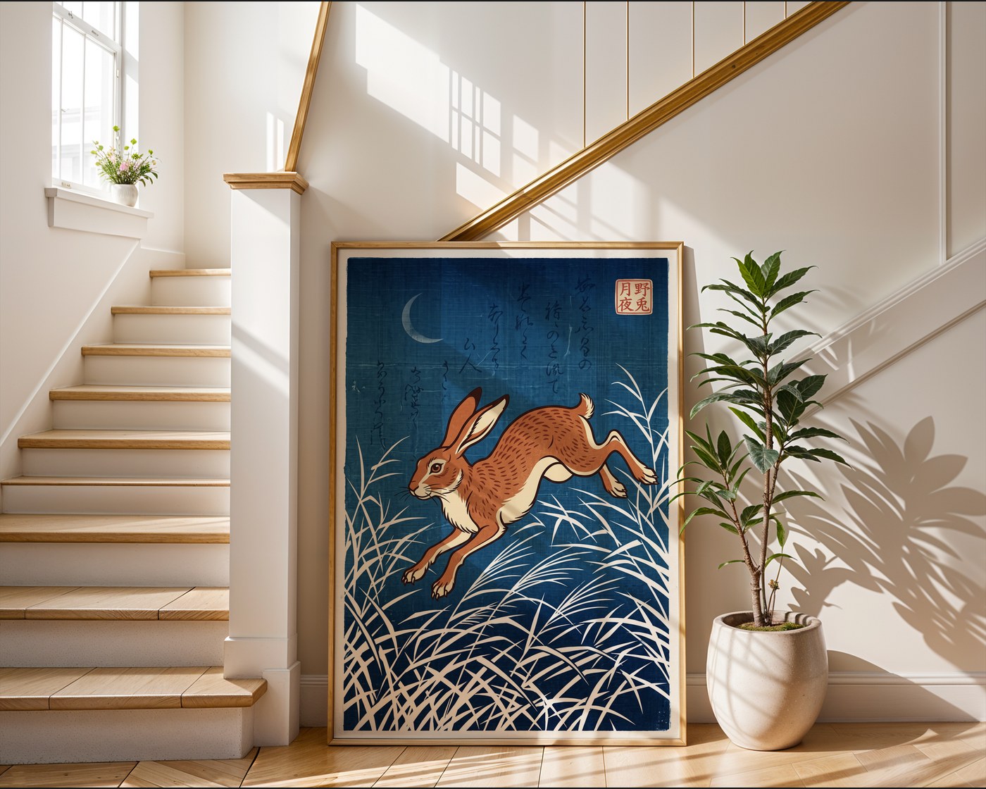 Hare in the Meadow Poster – Japanese Minimalist Wall Art Print — frame-267