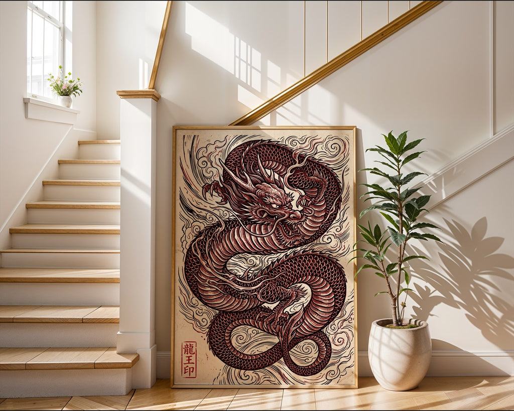 Red Dragon Poster – Traditional Japanese Ukiyo-e Wall Art Print — frame-267