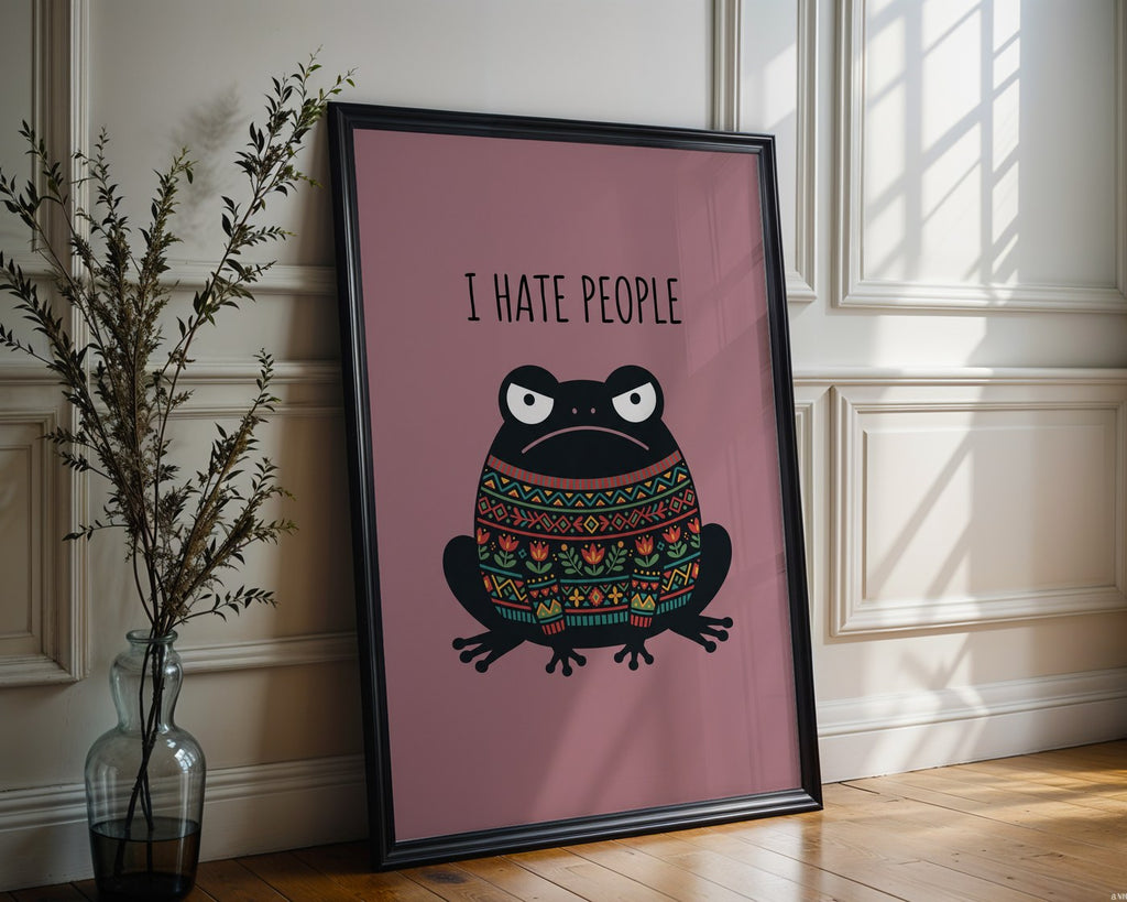 Grumpy Frog Poster – I Hate People Fun Wall Art Print — frame-286