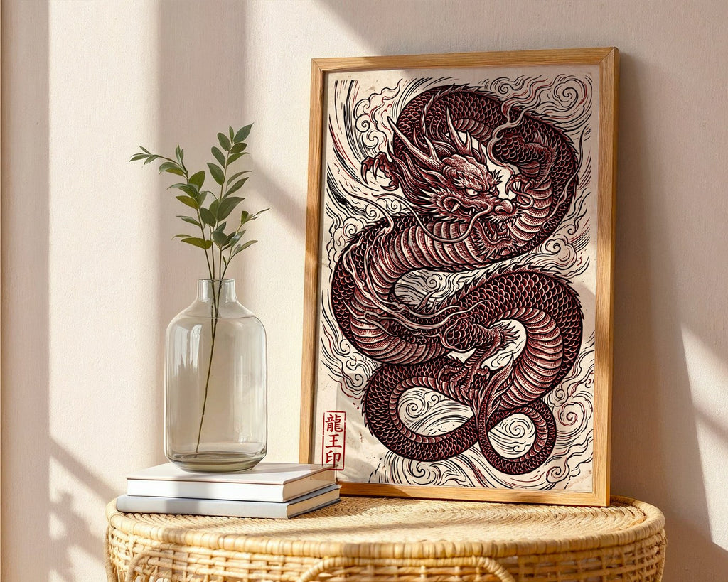 Red Dragon Poster – Traditional Japanese Ukiyo-e Wall Art Print — frame-486