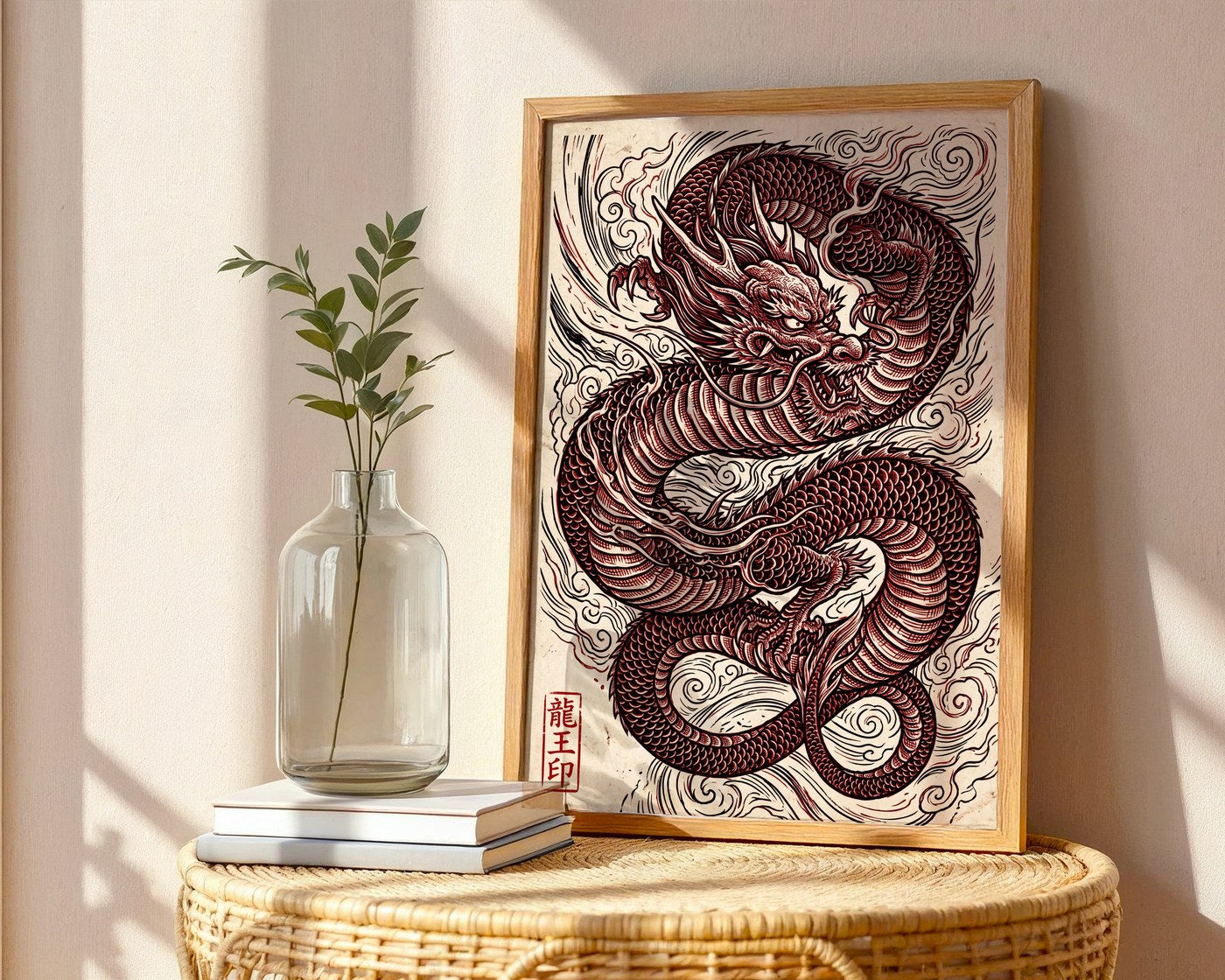 Red Dragon Poster – Traditional Japanese Ukiyo-e Wall Art Print — frame-486