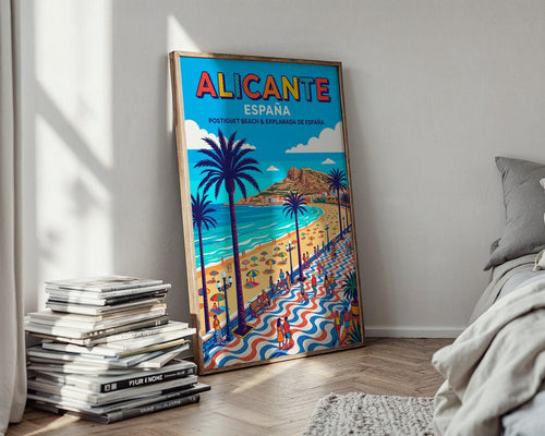Alicante Postiguet Beach Poster – Retro Wall Art Print — styled-wall