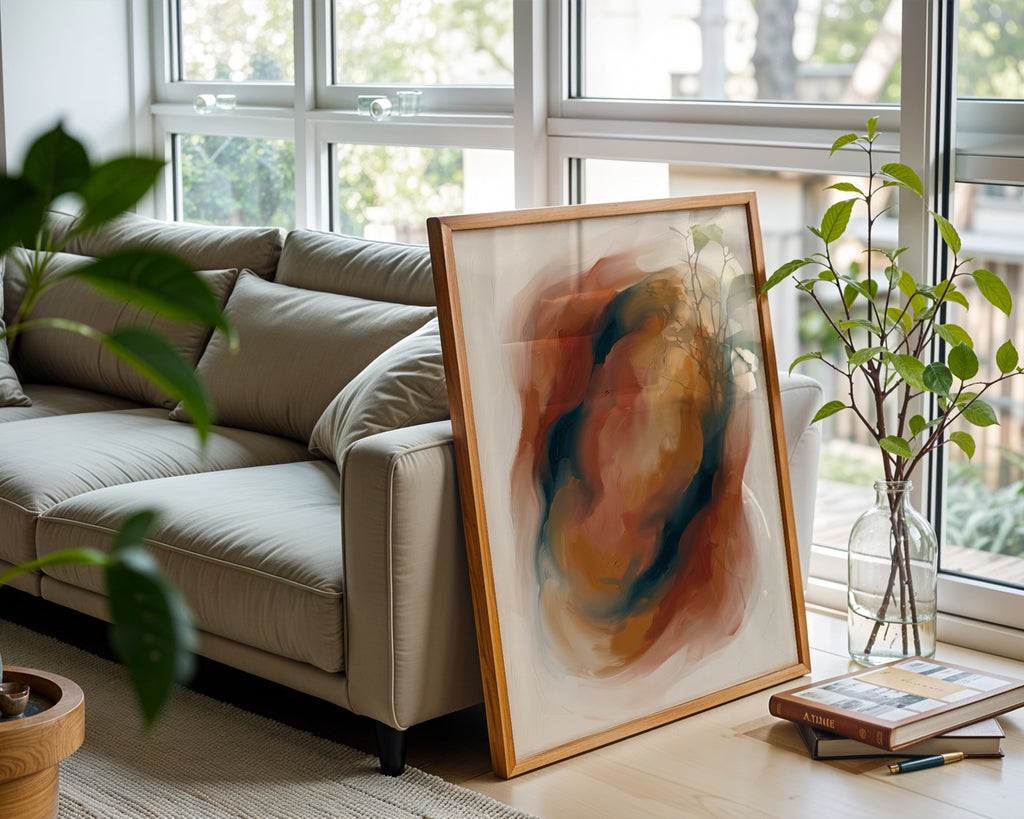 Terracotta & Teal Abstract – Warm Colour-Field Wall Art — frame-426