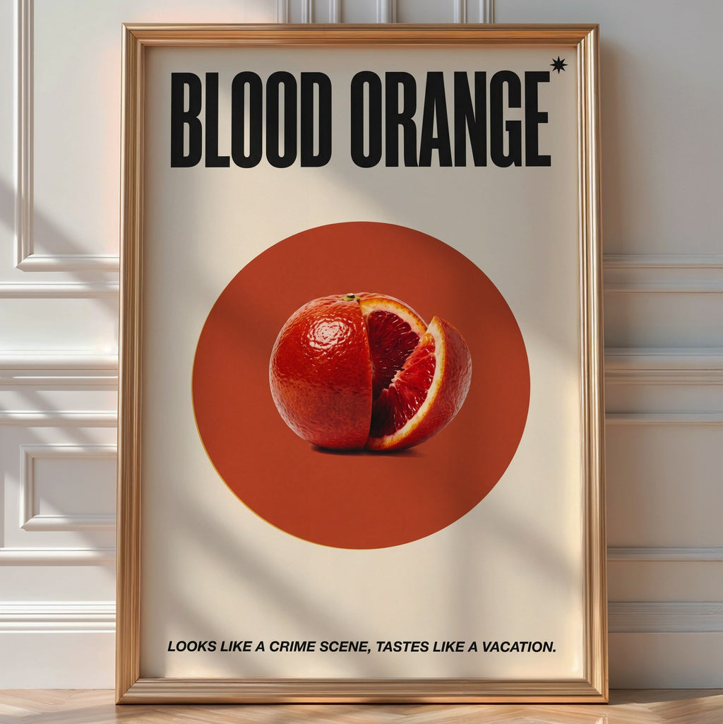 Blood Orange Poster – 1970s Retro Food Wall Art Print — room-portrait
