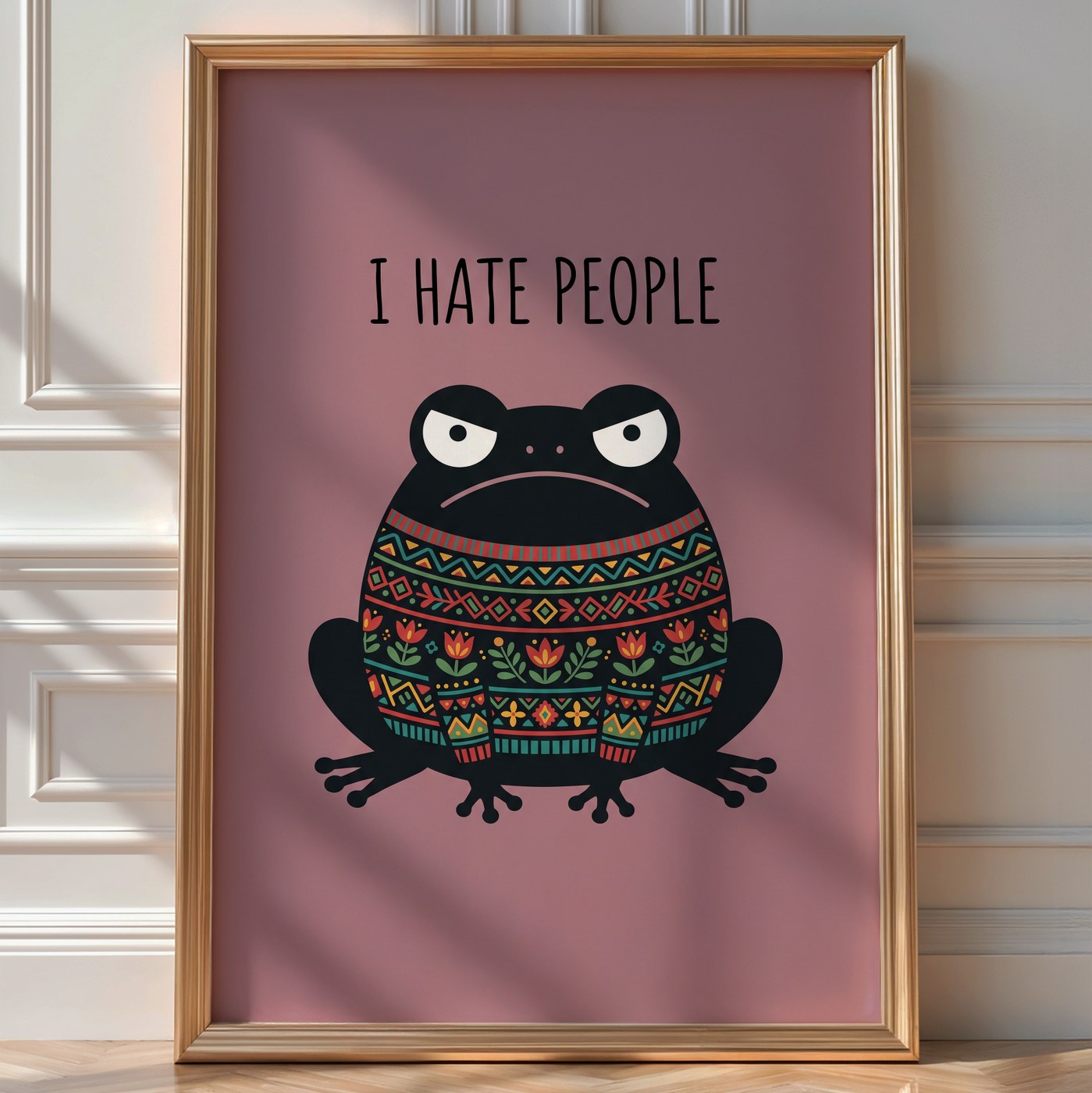 Grumpy Frog Poster – I Hate People Fun Wall Art Print — room-portrait