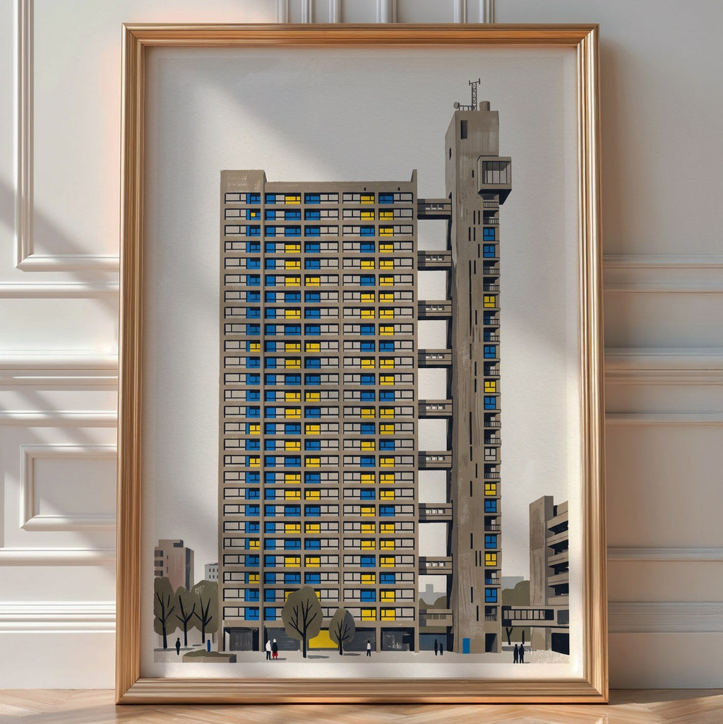 Trellick Tower Poster – Retro Brutalist Print — room-portrait