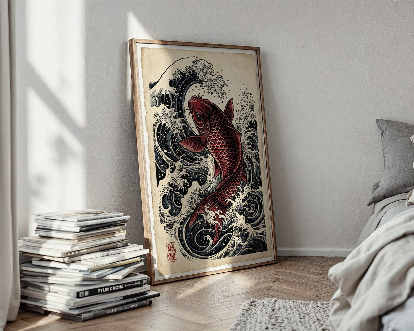Ascending Koi Poster – Japanese Red Fish Wall Art Print — styled-wall