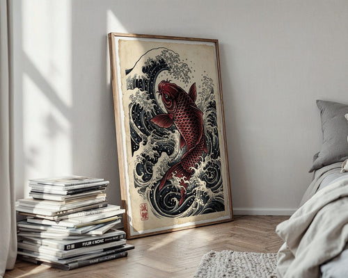 Ascending Koi Poster – Japanese Red Fish Wall Art Print — styled-wall