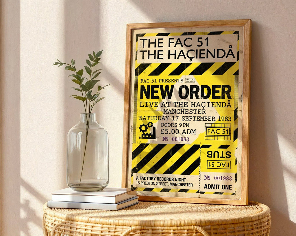 New Order Ticket Poster – 1983 Hacienda Wall Art — frame-486
