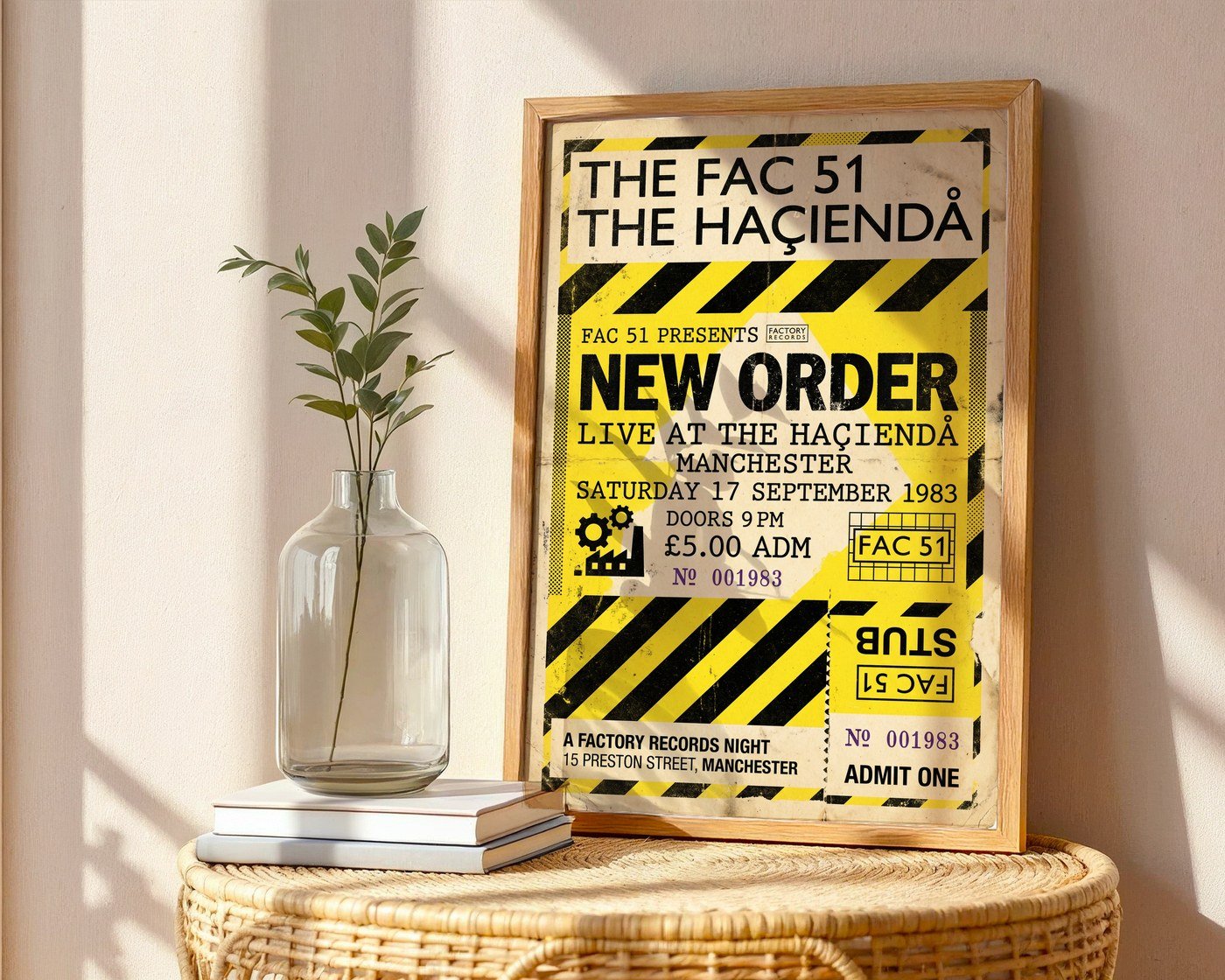 New Order Ticket Poster – 1983 Hacienda Wall Art — frame-486
