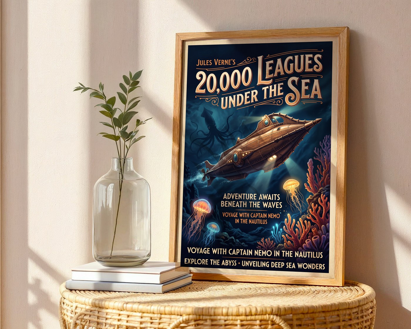 Nemo's Nautilus Poster – Jules Verne Steampunk Wall Art Print — frame-486