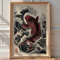 Ascending Koi Poster – Japanese Red Fish Wall Art Print — room-portrait
