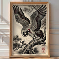 Majestic Crane Poster – Red Japanese Bird Wall Art Print — room-portrait