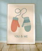Close-up view of the You & Me Mittens poster