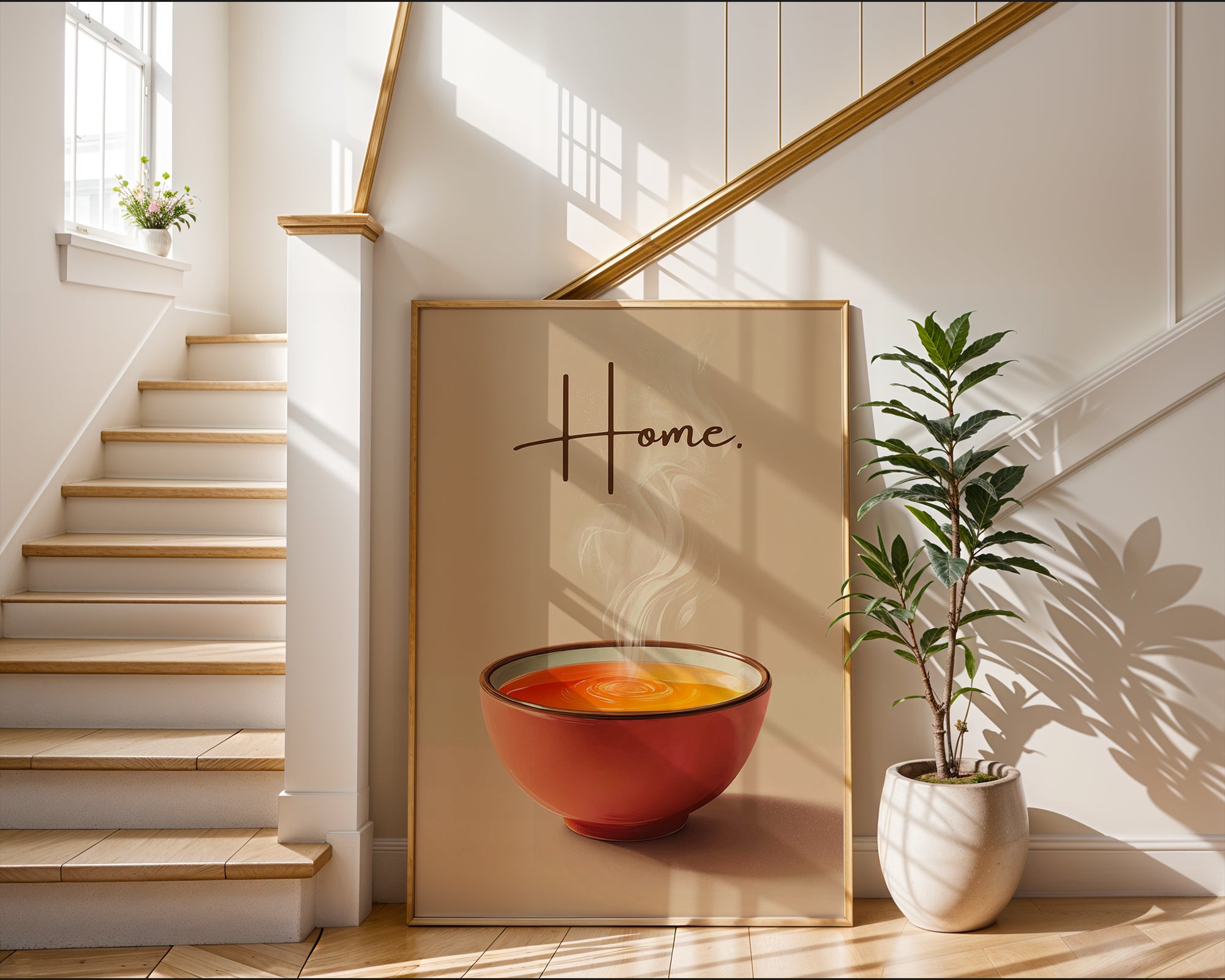 Home. Steaming Soup Bowl Poster – Minimalist Comfort Kitchen Wall Art - Just Great Posters