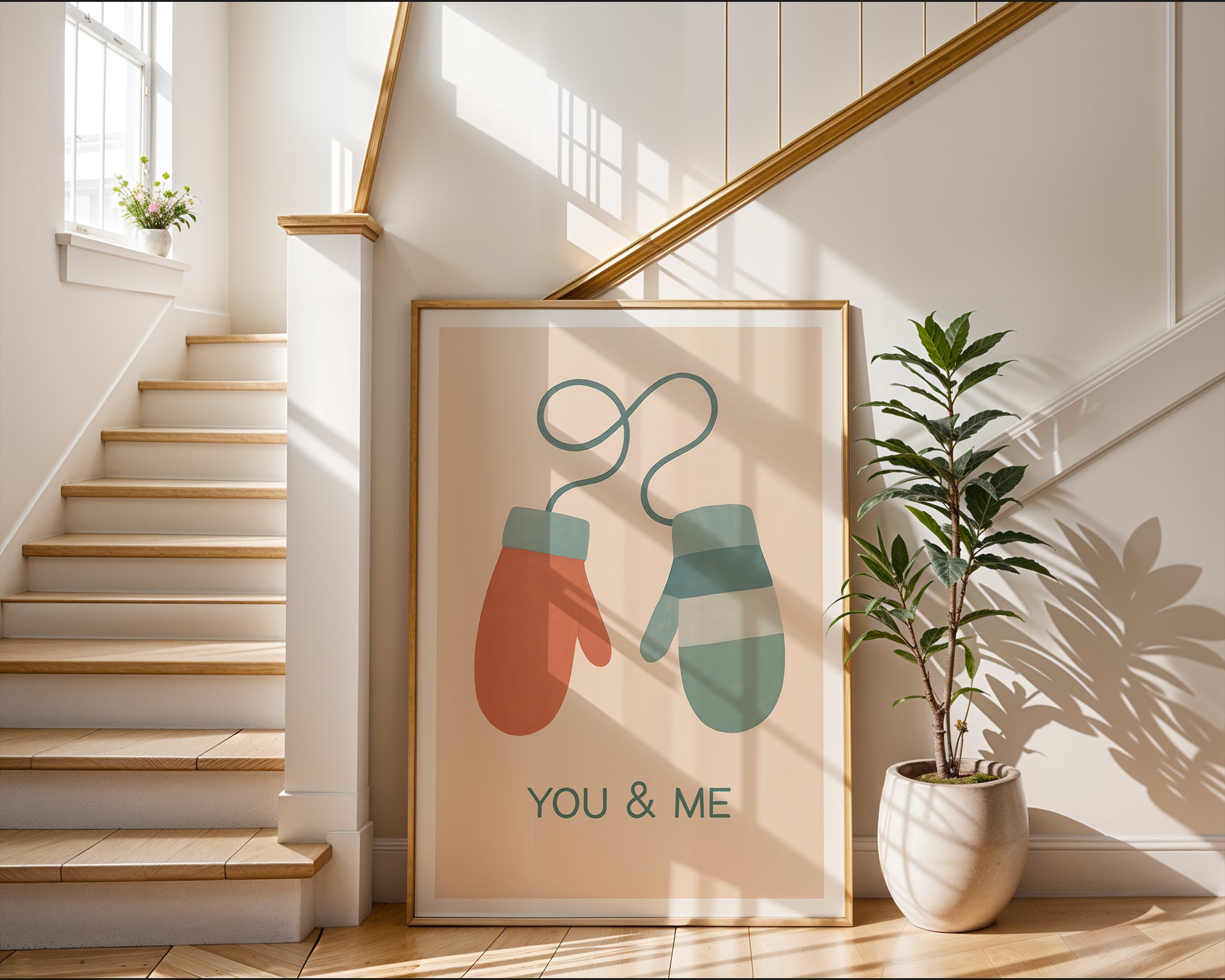 You & Me Mittens poster shown in an alternative frame style