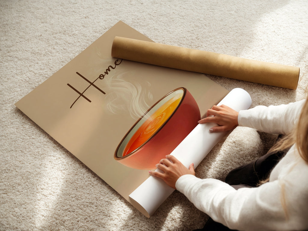 Home. Steaming Soup Bowl Poster – Minimalist Comfort Kitchen Wall Art - Just Great Posters