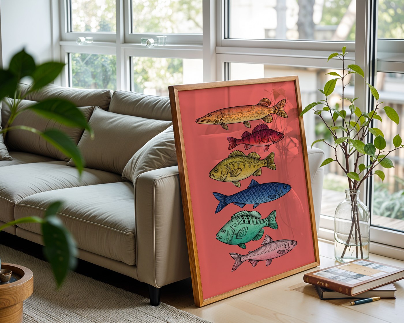 Nordic Aquatic Life Poster – Stippled Wall Art Print — frame-426
