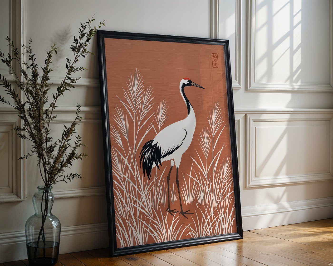 Graceful Crane Poster – Oriental Zen Style Wall Art Print — frame-286
