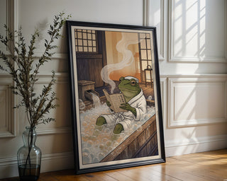 Zen Frog Bathing Poster – Vintage Japanese Editorial Wall Art Print — frame-286