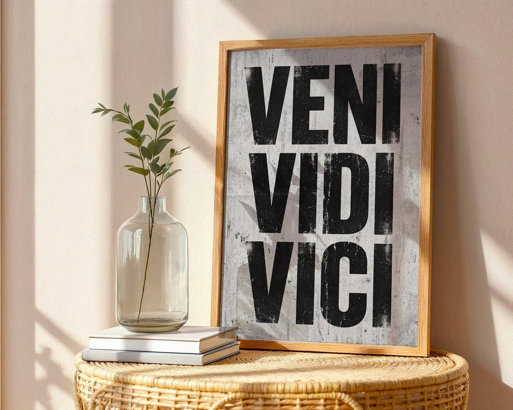 Veni Vidi Vici Poster – Brutalist Typography Wall Art Print — frame-486