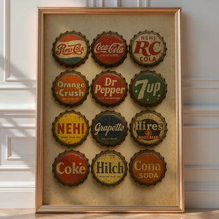 Vintage Soda Bottle Cap Poster | Retro Pop Art Wall Print for Kitchen, Bar or Game Room | Cola Nostalgia Decor | Bold Art Always - Just Great Posters