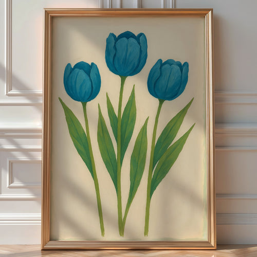 Blue Tulip Flower Poster | Minimal Botanical Wall Art for Modern Nature Lovers | Soft Color Plant Print | Bold Art Always Included - Just Great Posters