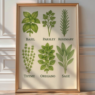 Vintage Herb Chart Poster | Botanical Kitchen Wall Art Featuring Culinary Herbs & Names | Rustic Garden Decor Print | Bold Art - Just Great Posters