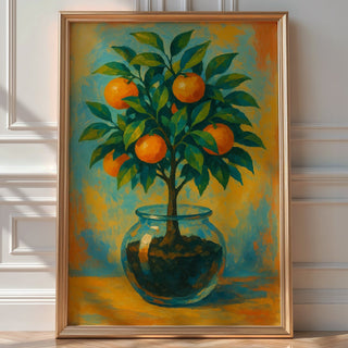 Orange Tree in Glass Poster | Minimal Botanical Wall Art with Citrus Still Life | Fresh Modern Kitchen Print | Bold Art Always - Just Great Posters