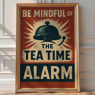 Tea Time Alarm Poster | Funny British Wall Art with Retro Graphic Bell Design | Kitchen or Cafe Print for Tea Lovers | Bold Art - Just Great Posters