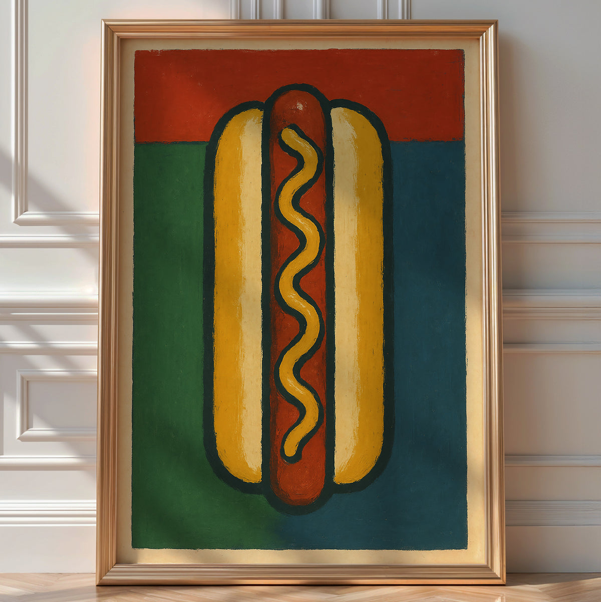 Hot Dog Wall Art Print – Bold Pop Art Style Food Poster for Kitchen or Diner Decor, Quirky Fast Food Illustration, Bold Art - Just Great Posters