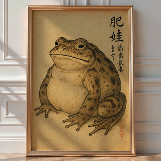 Japanese Frog Wall Art – Vintage Style Ink Animal Drawing with Kanji, Wabi - Sabi Amphibian Print for Cool Minimalist Decor, Bold Art - Just Great Posters