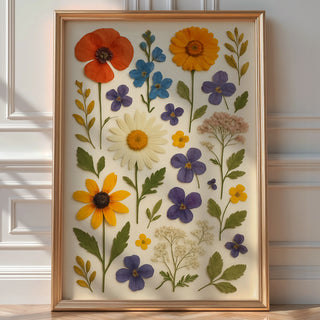 Pressed Flower Collage Art Print – Vibrant Botanical Wall Decor, Dried Flower Poster, Nature - Inspired Home Art - Just Great Posters