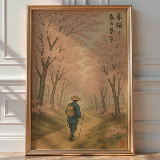 Japanese Cherry Blossom Wall Art Print – Vintage Style Pathway Poster, Zen Decor, Spring Nature Art, Travel Illustration, Bold Art - Just Great Posters