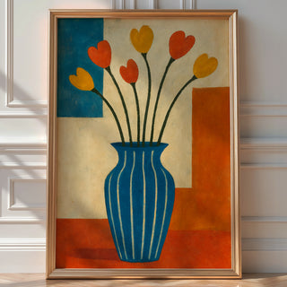 Midcentury Modern Floral Art – Retro Tulip Vase Print in Primary Colors, Bold Abstract Flower Wall Decor for Cool Homes, Bold Art - Just Great Posters