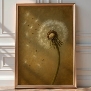 Dandelion Wall Art – Soft Nature Print with Floating Seeds, Neutral Plant Poster for Calm, Earthy, Vintage Home Decor - Just Great Posters