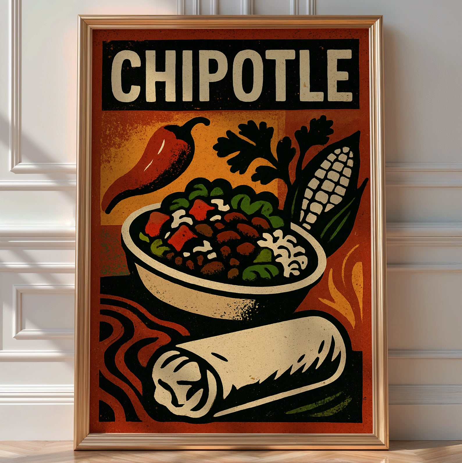 Retro Chipotle Poster for Kitchen or Restaurant Decor – Mexican Food Wall  Art with Burrito Bowl \u0026 Bold Vintage Style Print, Spicy Poster, image size:1589x1590