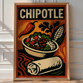 Retro Chipotle Poster for Kitchen or Restaurant Decor – Mexican Food Wall Art with Burrito Bowl & Bold Vintage Style Print, Spicy Poster - Just Great Posters