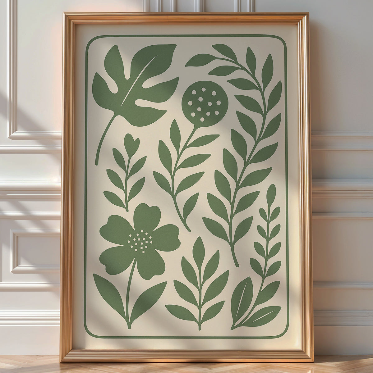 Minimal Botanical Wall Art in Sage Green – Modern Plant Print with Scandinavian Vibe, Eco Decor for Bedroom, Kitchen or Entryway - Just Great Posters