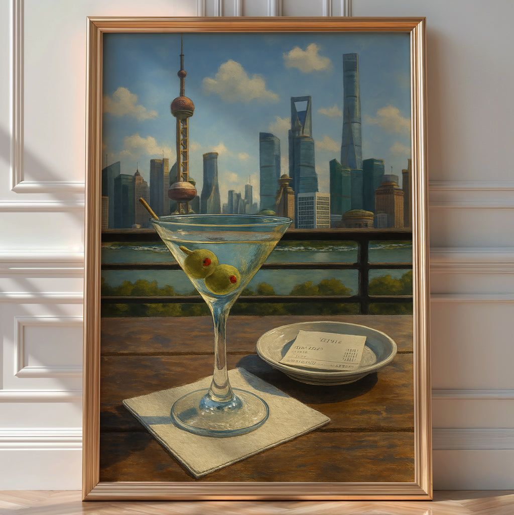 Martini Cocktail Art Print – Classic Gin Drink Poster, Elegant Bar Cart Decor, Olive Garnish Wall Art, Sophisticated Kitchen Print, Shanghai - Just Great Posters