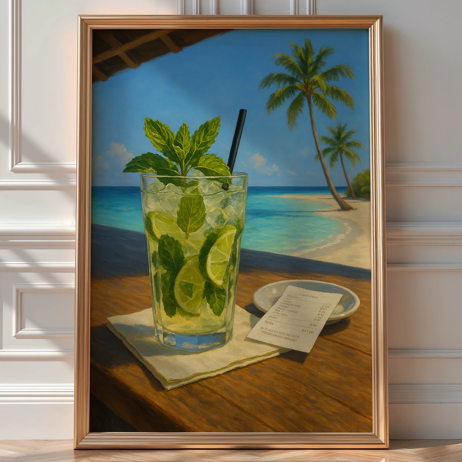 Mojito Art Print – Tropical Cocktail Poster, Summer Wall Art, Mint Lime Drink Painting, Vacation Vibes Kitchen Decor, Beach Bar Setting - Just Great Posters