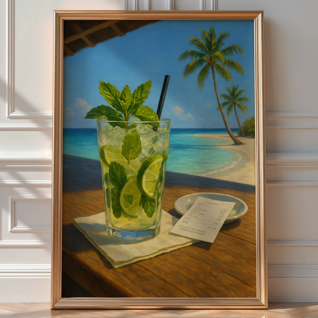 Mojito Art Print – Tropical Cocktail Poster, Summer Wall Art, Mint Lime Drink Painting, Vacation Vibes Kitchen Decor, Beach Bar Setting - Just Great Posters