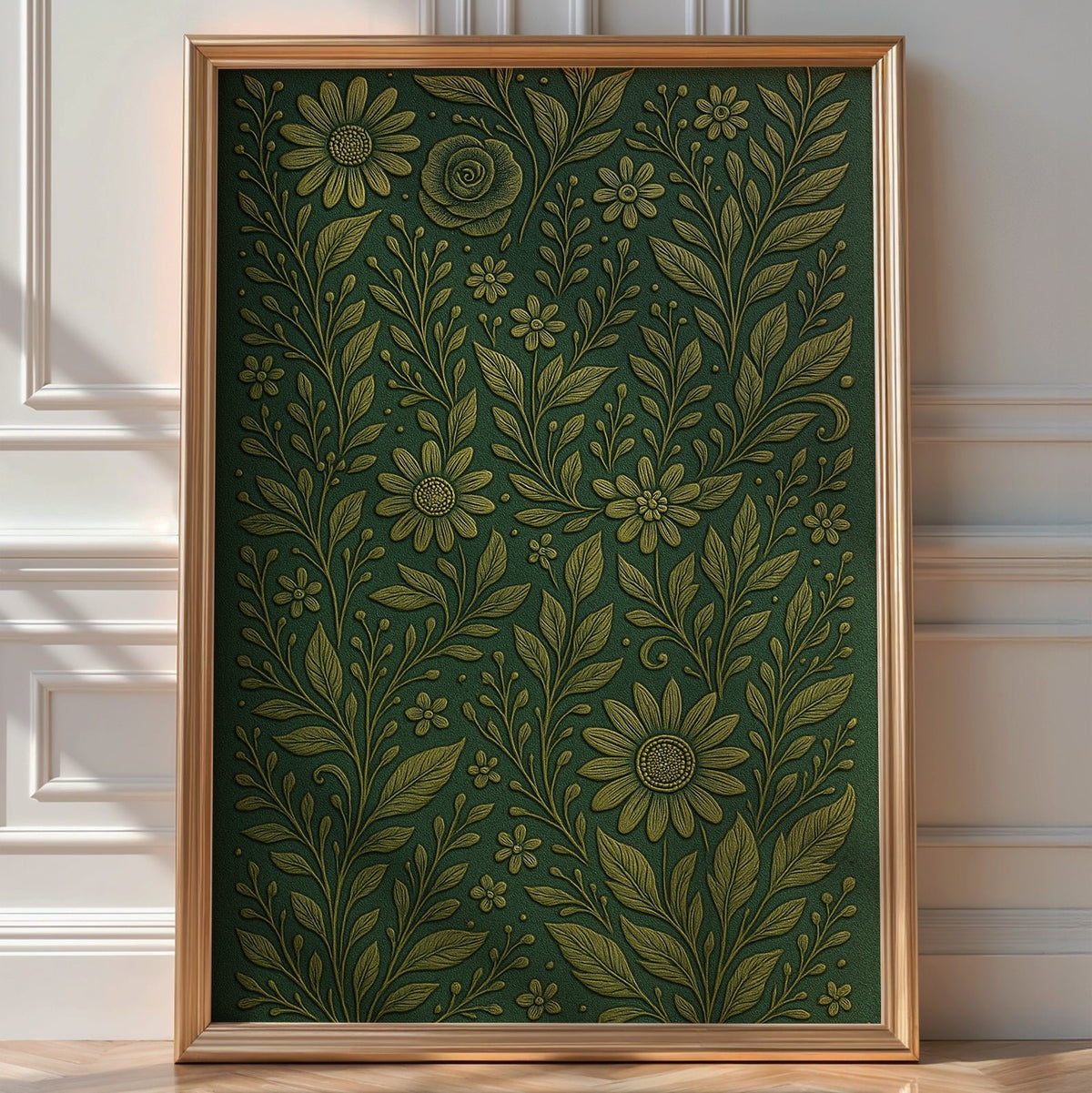 Gold Floral Botanical Wall Art – Embossed Looking Flower Print, Elegant Textured Nature Poster, Garden - Inspired Luxe Home Decor - Just Great Posters