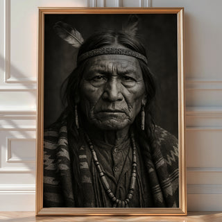 Native American Portrait – Powerful Black & White Photo Print with Cultural Detail and Tribal Strength, Heritage Wall Art, Bold Art - Just Great Posters