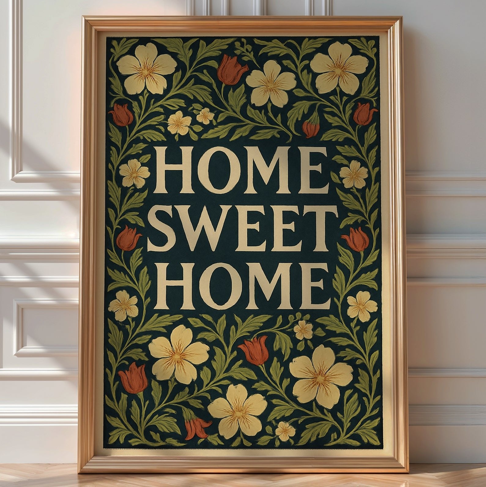 Home Sweet Home Floral Wall Art – Cottagecore Botanical Quote Print, Vintage Style Home Decor Poster, Cozy Housewarming Gift Idea - Just Great Posters