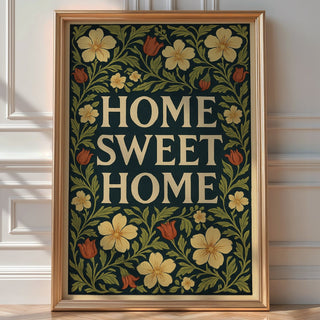 Home Sweet Home Floral Wall Art – Cottagecore Botanical Quote Print, Vintage Style Home Decor Poster, Cozy Housewarming Gift Idea - Just Great Posters