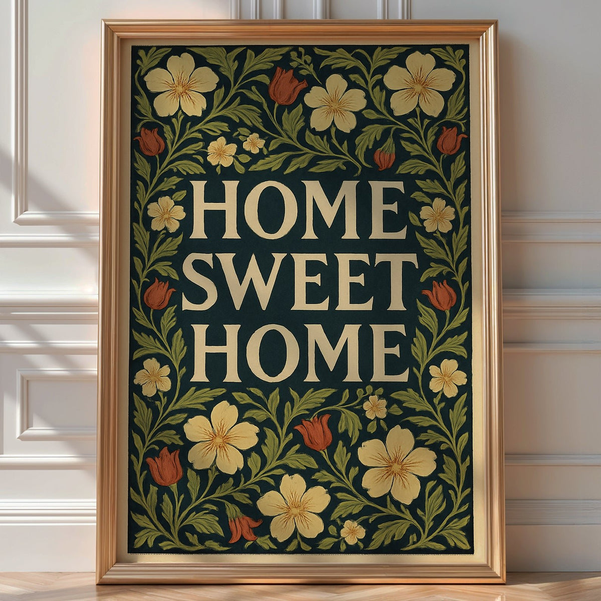 Home Sweet Home Floral Wall Art – Cottagecore Botanical Quote Print, Vintage Style Home Decor Poster, Cozy Housewarming Gift Idea - Just Great Posters