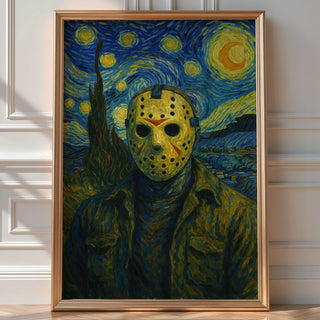 Scary Starry Night Poster – Horror Movie Mashup Wall Art, Scary Funny Van Gogh Style Print for Halloween or Film Buff Decor - Just Great Posters